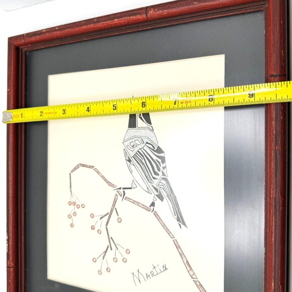 Framed Bird Illustration Signed By Artist Martin Red Bamboo-Style Frame 7.25" - Picture 7 of 11
